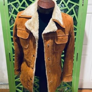 Franklin Simon Vintage 70s Sherpa Lined Suede Leather Jacket - size 12